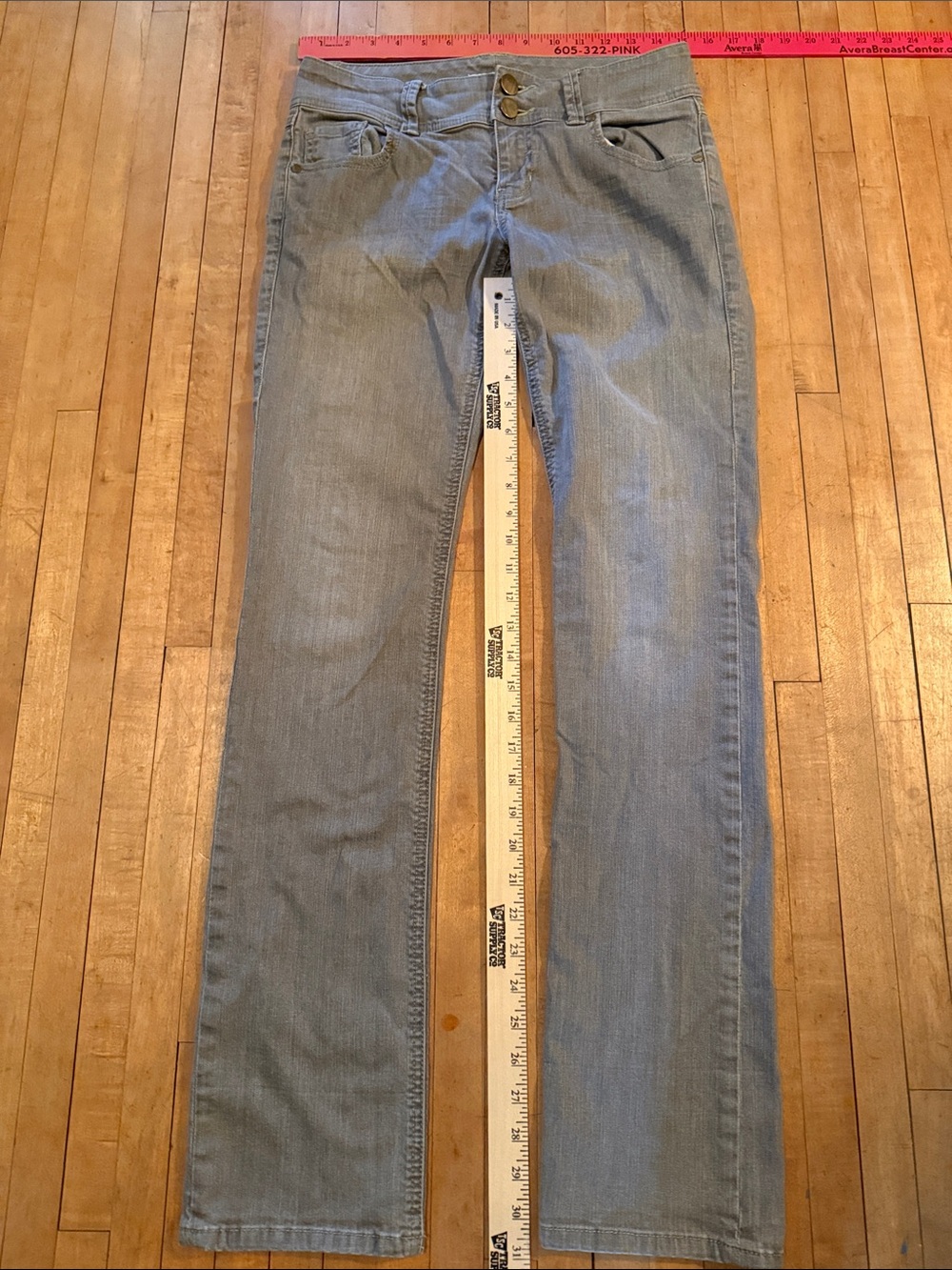 CAbi Pale Gray Straight-Leg Jeans with Dual Button Waist